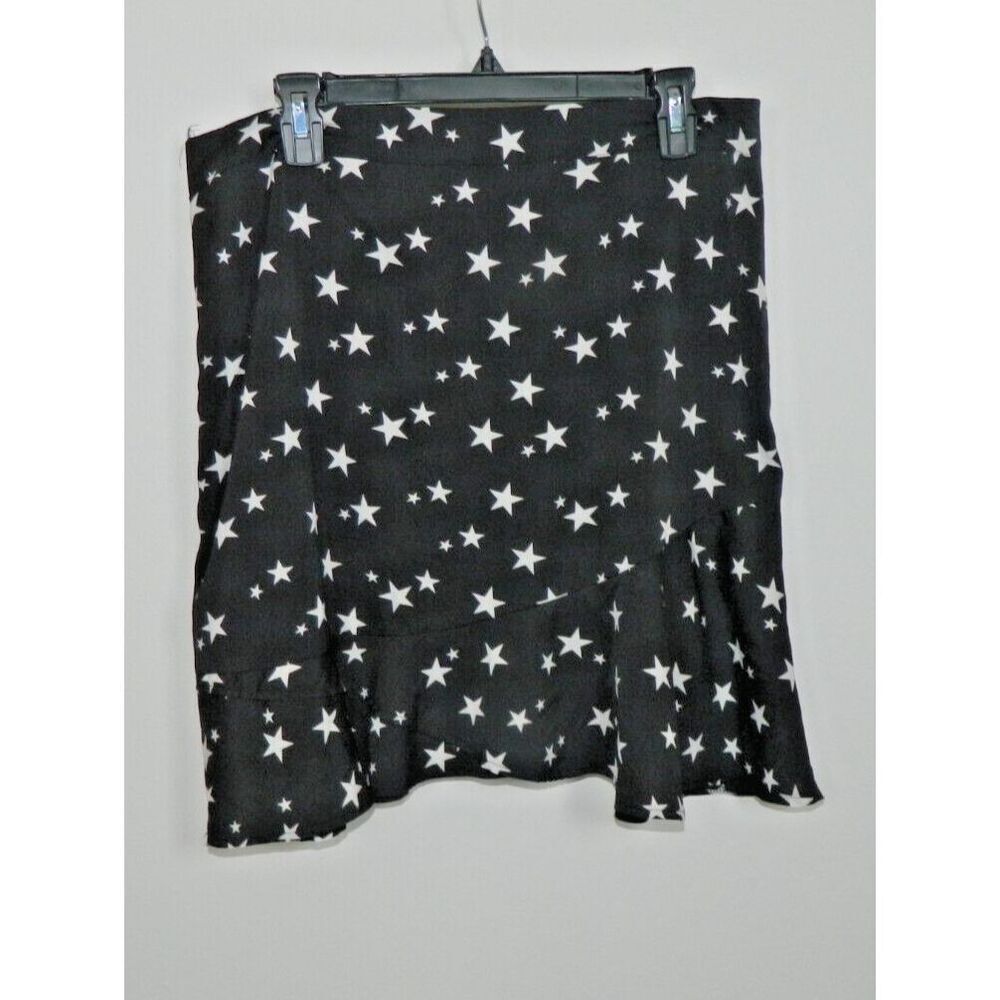Nasty Gal Skirt Size 12 Black White with Stars Asymmetric Ruffle Hem‎